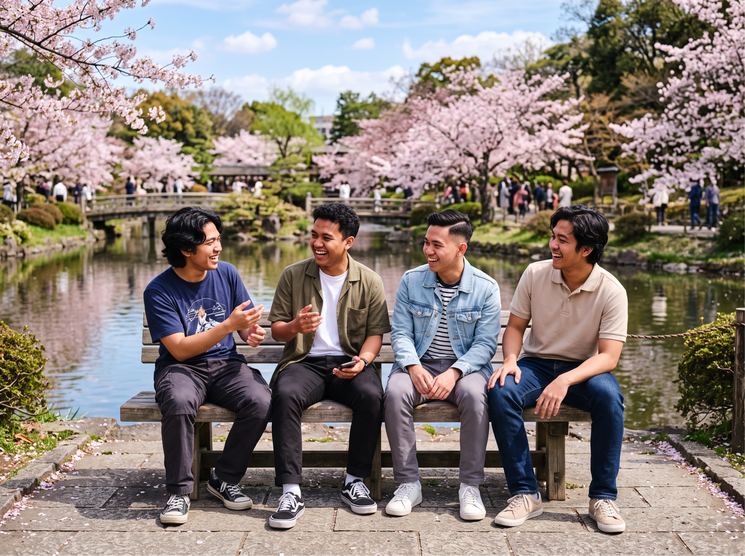 Komunitas Spirit of Brotherhood Japan di bawah pohon sakura